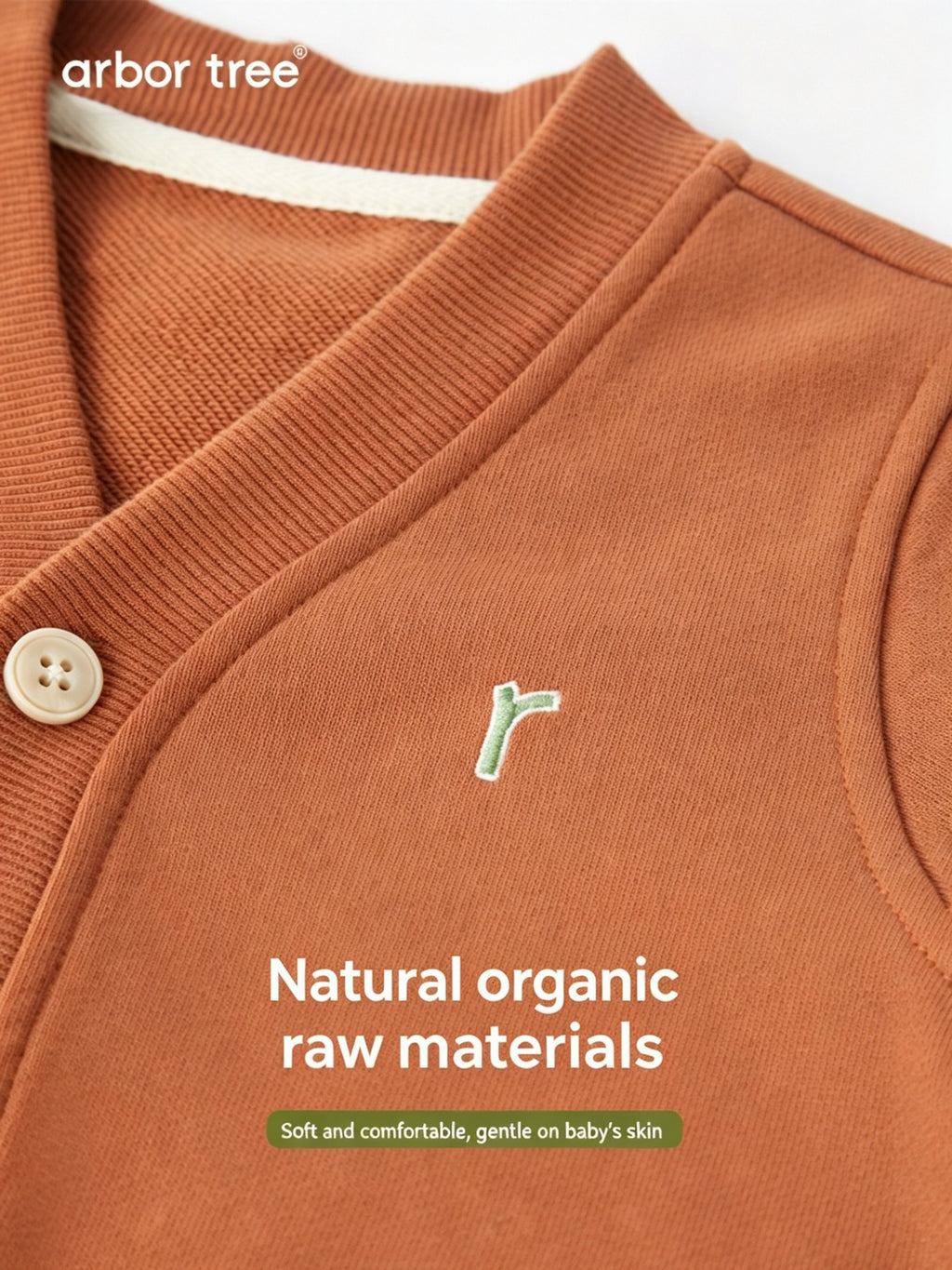 ArborTree organic cotton baby cardigan for spring and fall, moisture-wicking, soft, natural kids clothing, meets Class A standards.