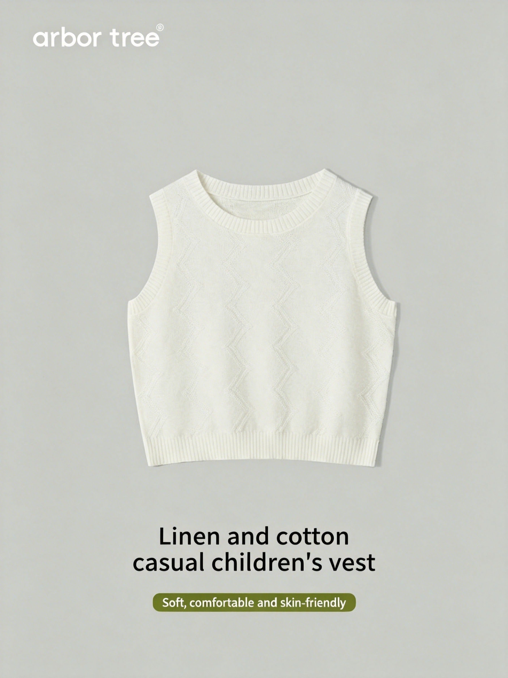 Organic cotton and linen baby casual vest by ArborTree, showing soft beige fabric with button closures and sleeveless design.