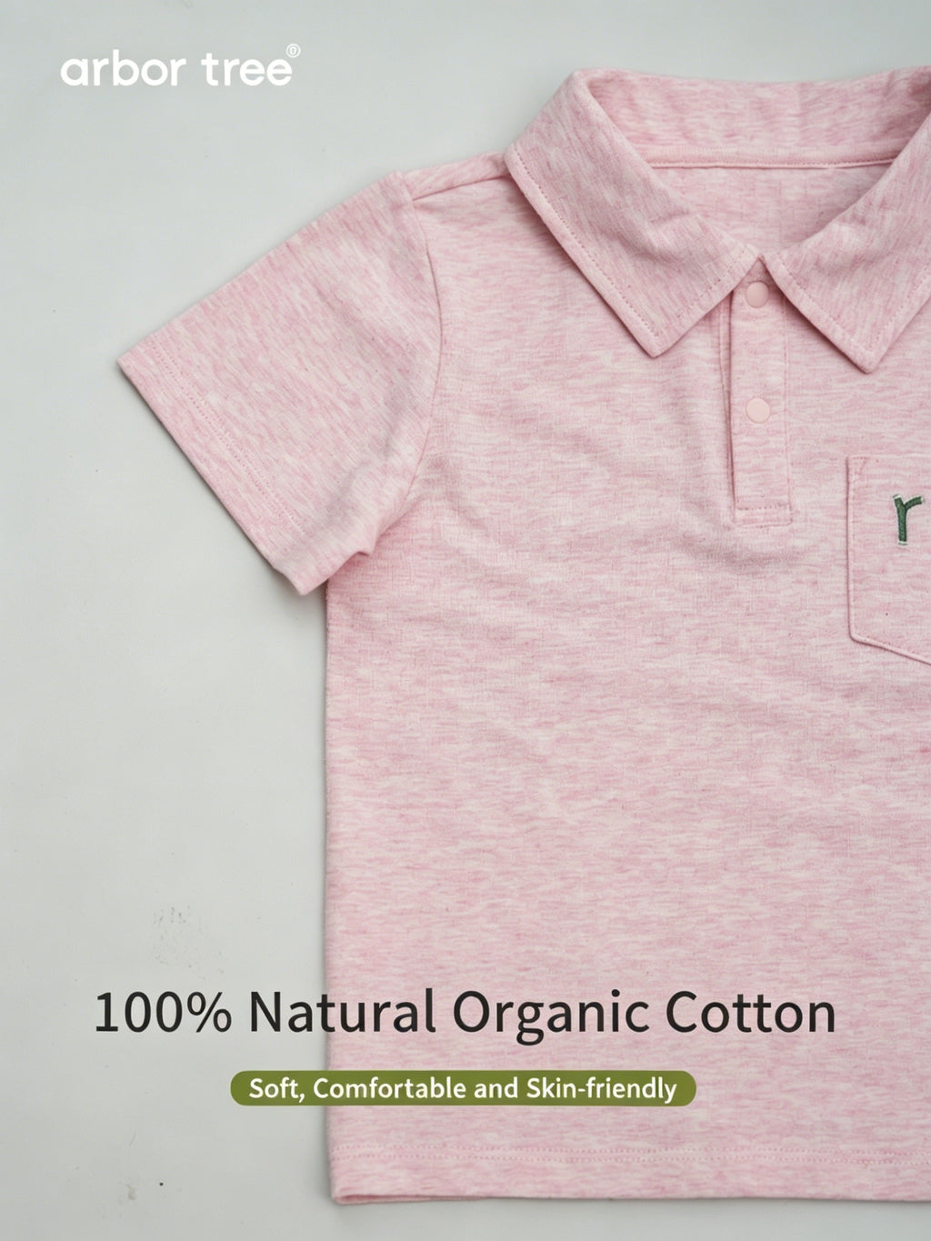ArborTree organic cotton polo-neck short-sleeve T-shirt for boys and girls, natural and comfortable kids' clothing in beige.