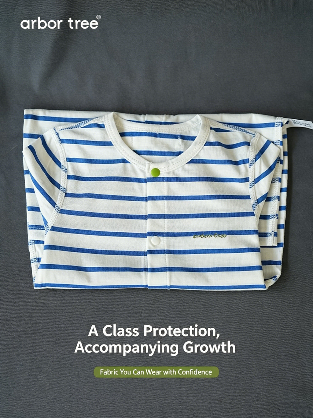 ArborTree organic cotton baby romper with spring stripes, front opening, soft and gentle on the skin for boys and girls.