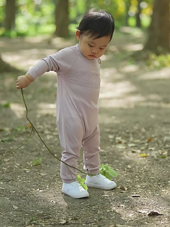 ArborTree 100% Mulberry Silk Unisex Baby Spring/Fall Wavy Pattern Knit Long-Sleeve Romper—Soft Against the Skin