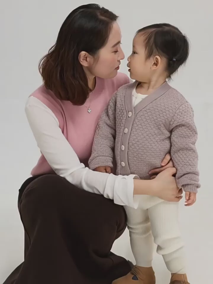 ArborTree 70% Wool + 30% Cashmere Spring/Fall Knit Pineapple Stitch Cardigan for Boys and Girls