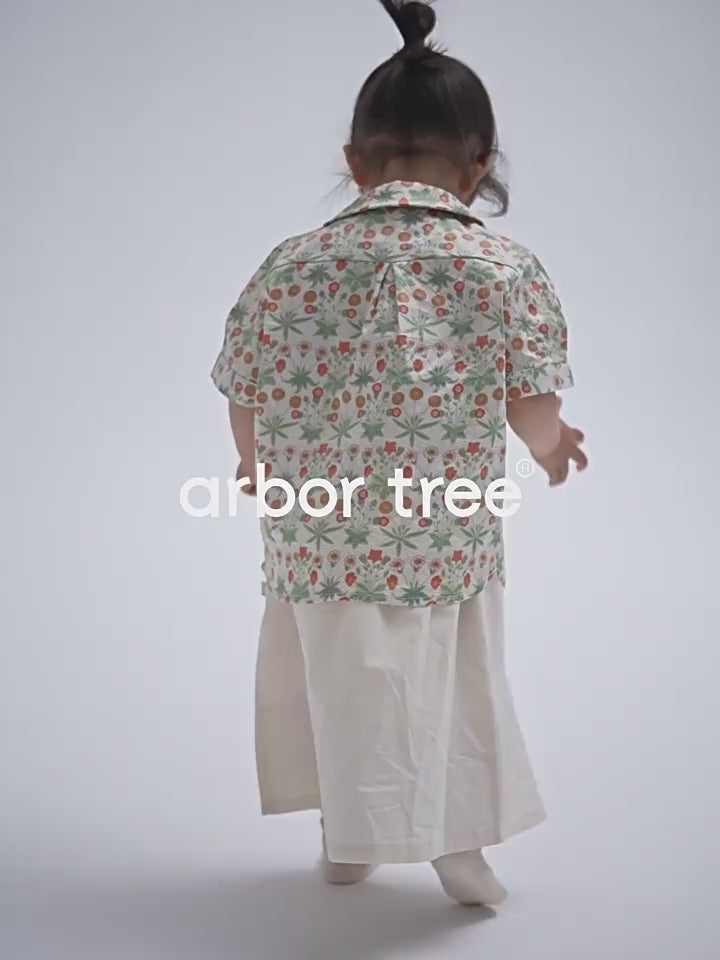 ArborTree 100% Organic Cotton from Uganda Girls' Summer Short-Sleeve Shirt with Morris Daisies—Lightweight and Breathable