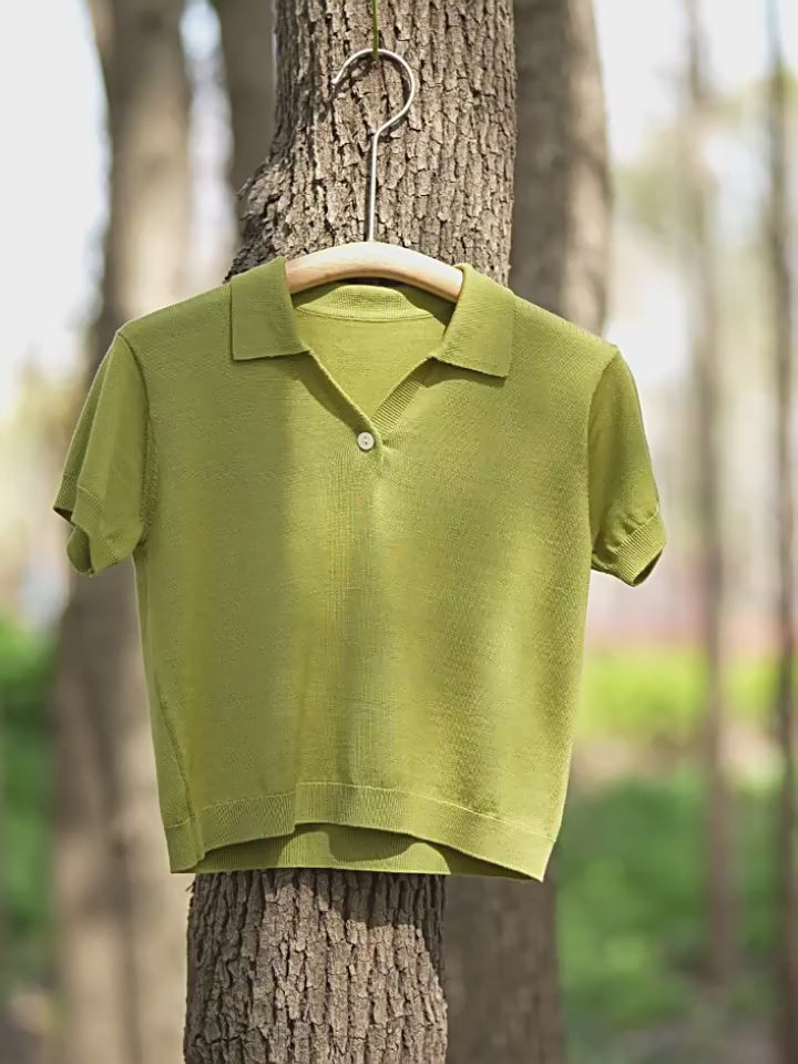 ArborTree 100% superfine wool baby lapel short-sleeved T-shirt short-sleeved tops