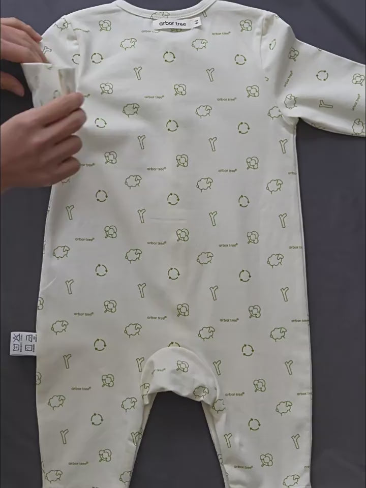 ArborTree Eco-Friendly Print 100% Natural Organic Cotton Spring/Fall Unisex Baby Front-Opening Romper (Grade A)