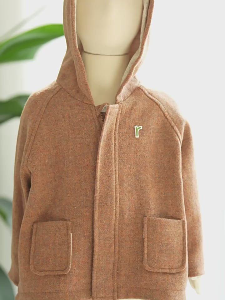 ArborTree Baby's Soft Wool Coat for Fall/Winter with Elf Hat and 100% Organic Cotton Lining