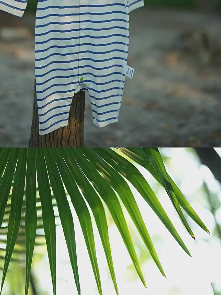 ArborTree 100% Natural Organic Cotton Spring Striped Front-Opening Romper for Boys and Girls—Soft and Gentle on the Skin