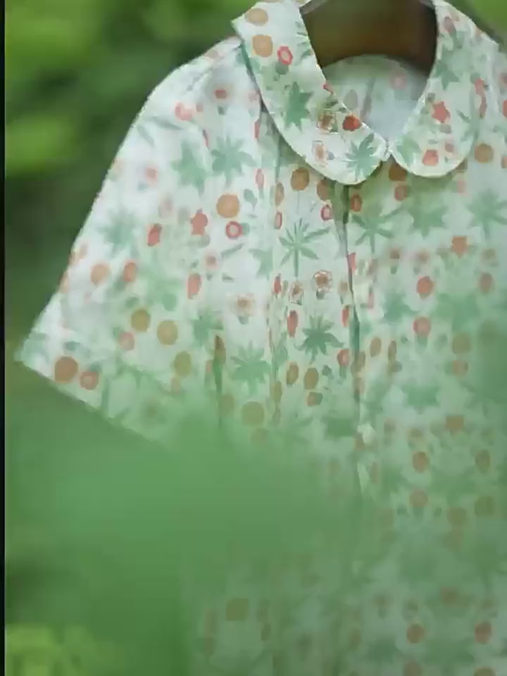 ArborTree 100% Organic Cotton from Uganda Girls' Summer Short-Sleeve Shirt with Morris Daisies—Lightweight and Breathable