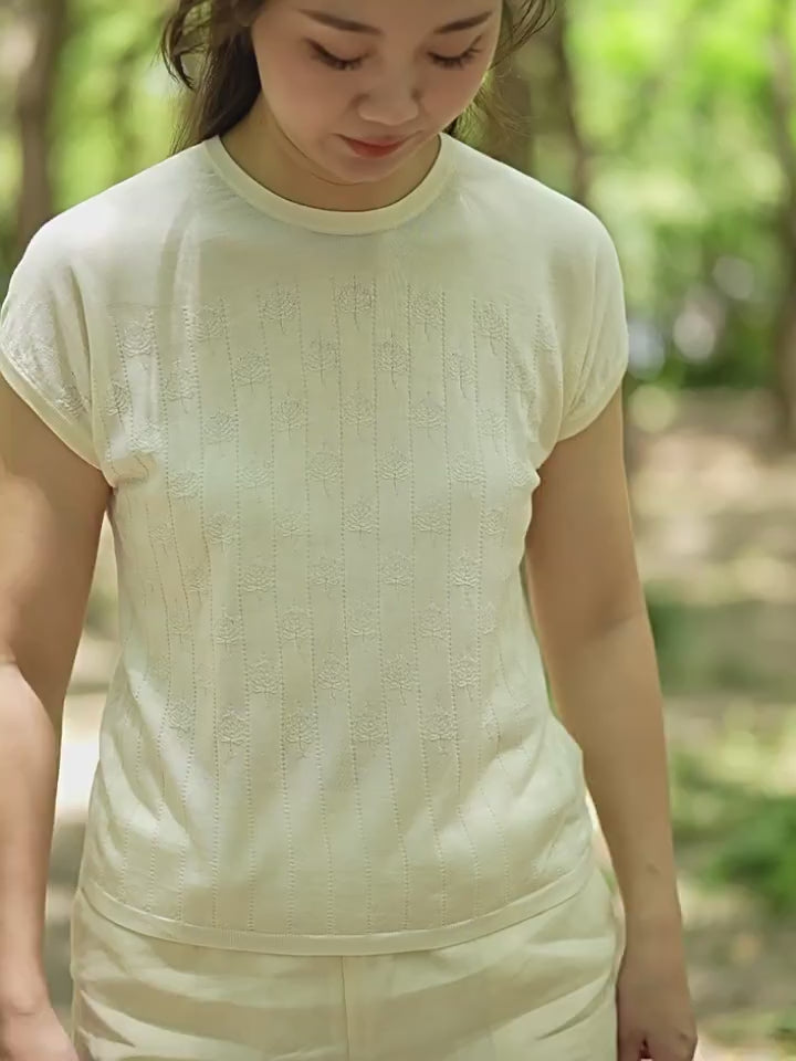 Silk Summer Bodhi Leaf Short-Sleeve T-Shirt (Matching Set for Parents and Children)