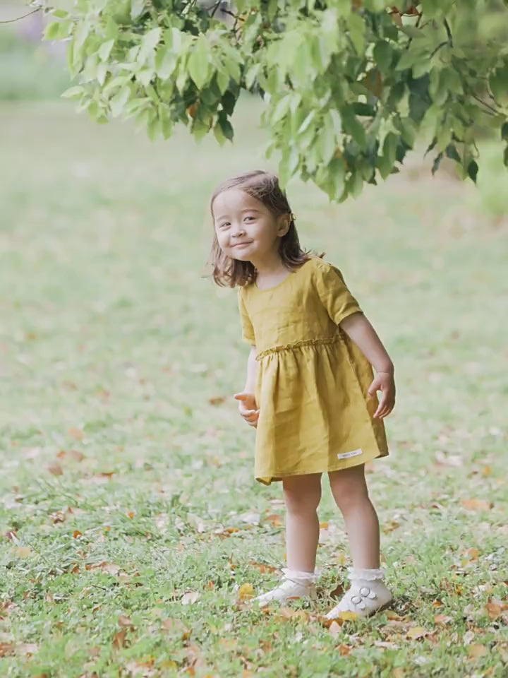 ArborTree 100% Natural Ramie Girls' Summer Short-Sleeve Dress: Lightweight, breathable, and soft to the touch