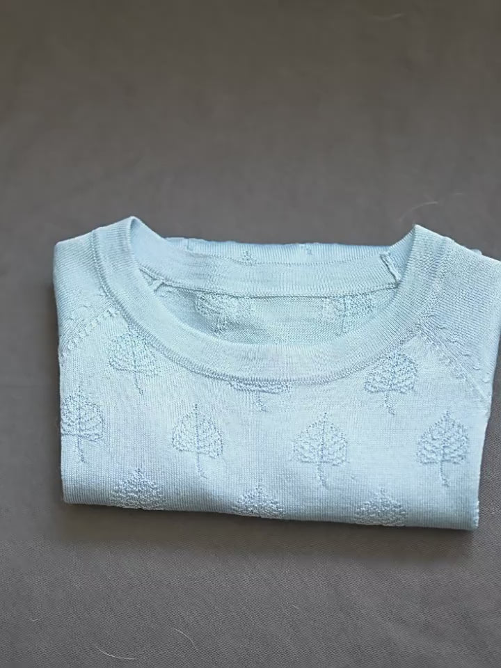 ArborTree 85% Mulberry Silk + 15% Cashmere Unisex Spring/Fall Knit Bodhi Leaf Long-Sleeve T-Shirt (Breathable)